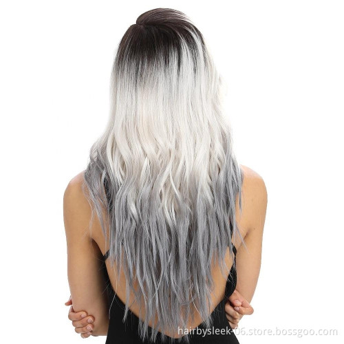 28 inches long curly silk base classic full quality 13x6 colored bangs lace front heat resistant synthetic hair wigs for women